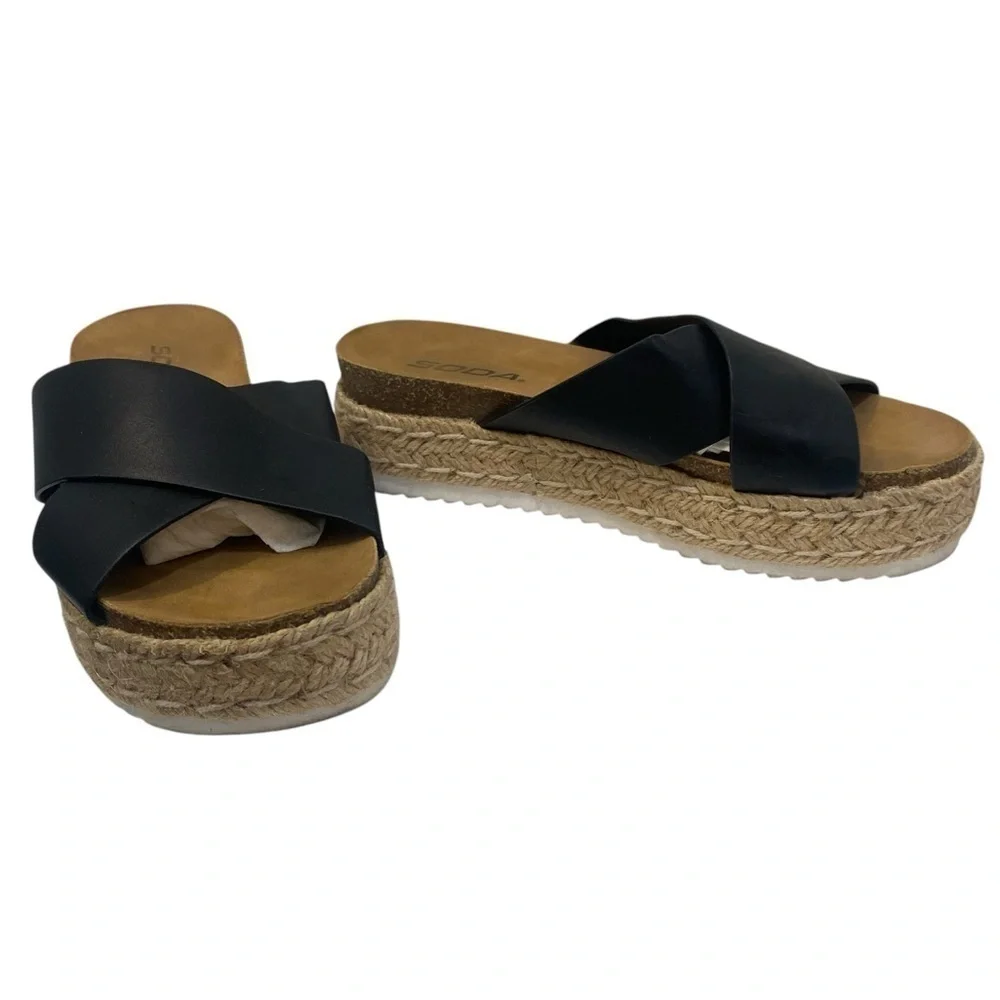 SODA Black Cross Strap Platform Espadrilles Size 6.5
